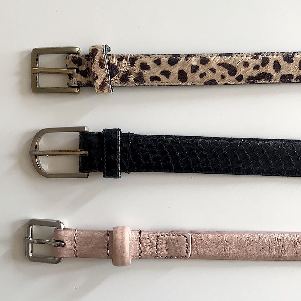 3 belts! Leopard, Blush, & Blk Snake Skin, XS - M